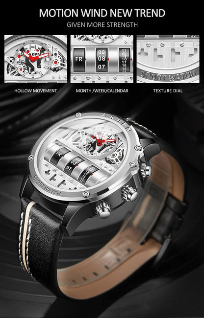 AKDPN Men's Watches Electronics Luxury Quartz Watches for Man Leather Waterproof Digital Versatile Wristwatch reloj hombre Watch