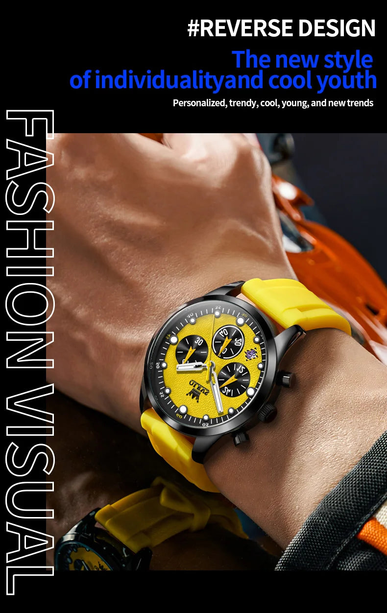 OLEVS 5602 Mens Watch Original Fashion Bright Colors Silicone Strap Quartz Wristwatch Waterproof Luminous Reloj Chronograph Date