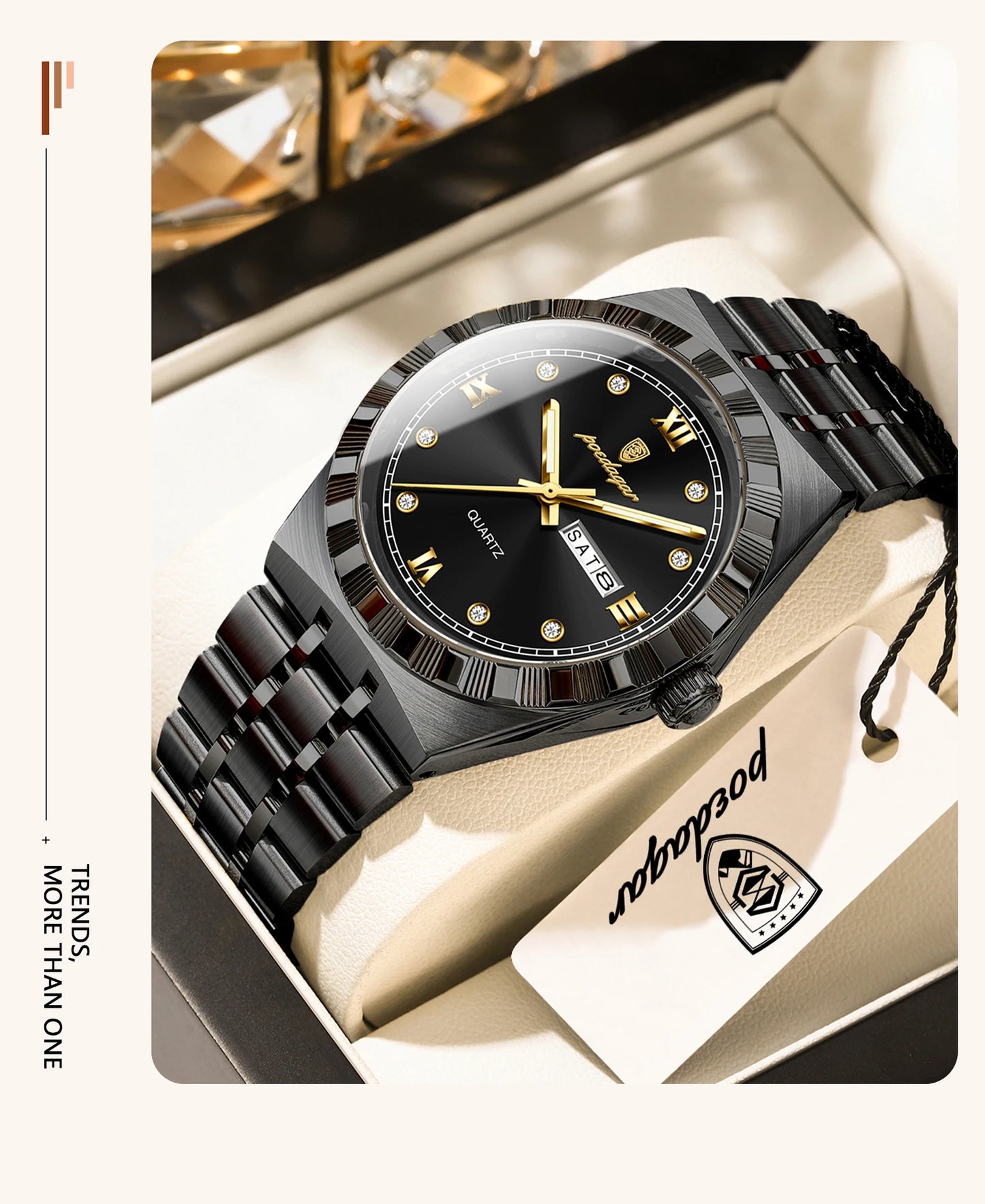 POEDAGAR Business Male Watches Waterproof Luminous Week Date Fashion Men's Wristwatch Stainless Steel Quartz Watch For Men Reloj