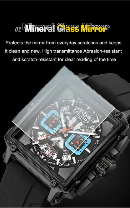 MEGIR Sport Watches for Men Waterproof Quartz Military Wristwatches Square Dial Male Chronograph Watch 24-hour Reloj Hombre 2233