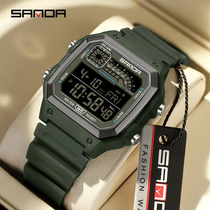 SANDA 6196 Student Electronic Watch Night Light Waterproof Sports Men's Lightweight Square Luxury Classic  Electronic Watch