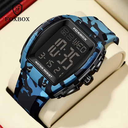 FOXBOX Military Watches For Men Fashion Square Waterproof Luminous Sports Men's Watch LED Electronic Wristwatch Reloj Hombre+BOX