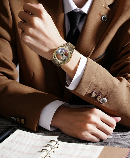 Forsining Vintage Square Skeleton Automatic Mechanical Watch for Men Engraved Case Steel Leather Strap Business Mens Watches