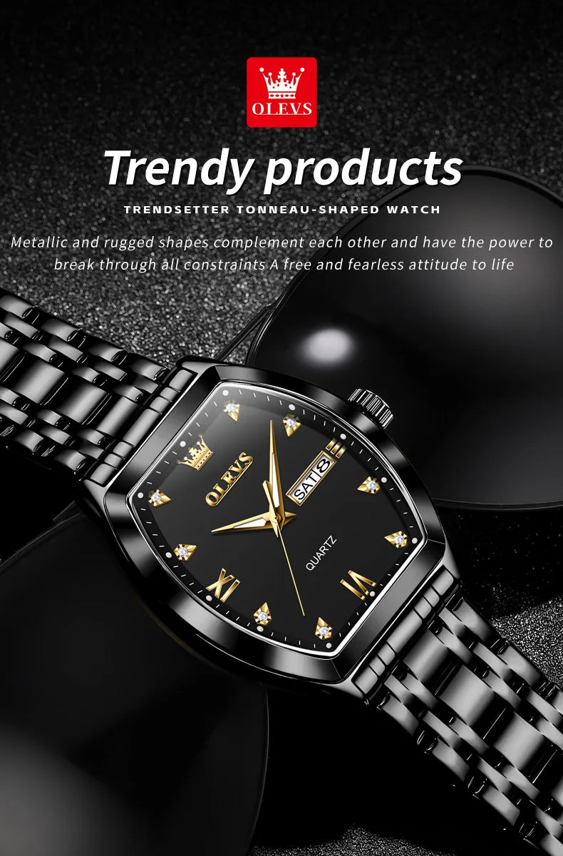 OLEVS 5528 Mens Watch Original Brand Business Quartz Watch Waterproof Luminous Watch For Man Tonneau Dial Reloj Date-Day Watch