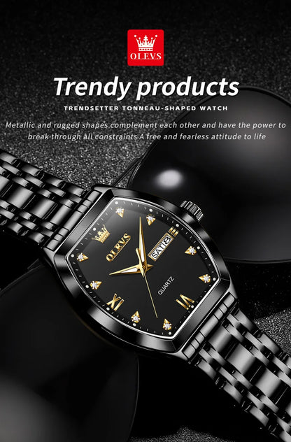 OLEVS 5528 Mens Watch Original Brand Business Quartz Watch Waterproof Luminous Watch For Man Tonneau Dial Reloj Date-Day Watch