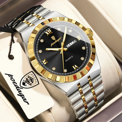 POEDAGAR Business Male Watches Waterproof Luminous Week Date Fashion Men's Wristwatch Stainless Steel Quartz Watch For Men Reloj