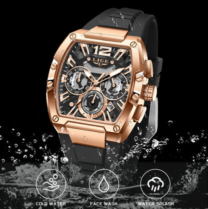 LIGE Original Brand Fashion Mens Watches Sport Military Chronograph Calendar Silicone Strap Quartz Wristwatch Relogio Masculino