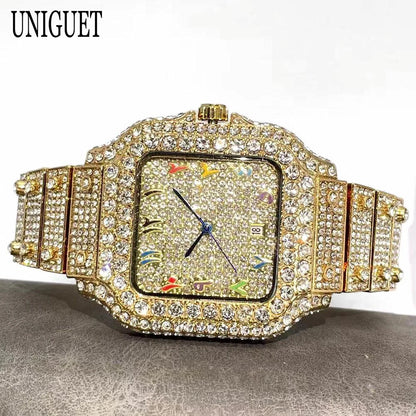 2026 New Luxury Diamond Watch Men Fashion Iced Out Square Colorful Number Watches Hip Hop Bling Jewelry Reloj Hombre for Gift