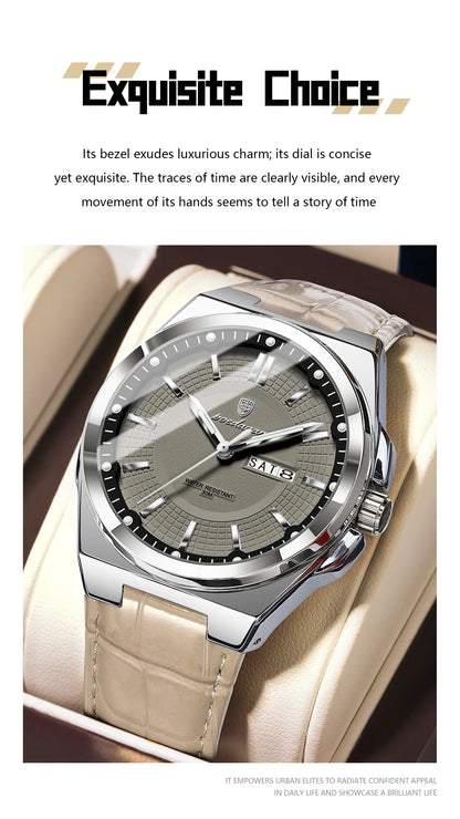 POEDAGAR High Quality Fashion Man Wristwatch Waterproof Luminous Date Week Business Quartz Men's Watches Leather Men Watch Reloj