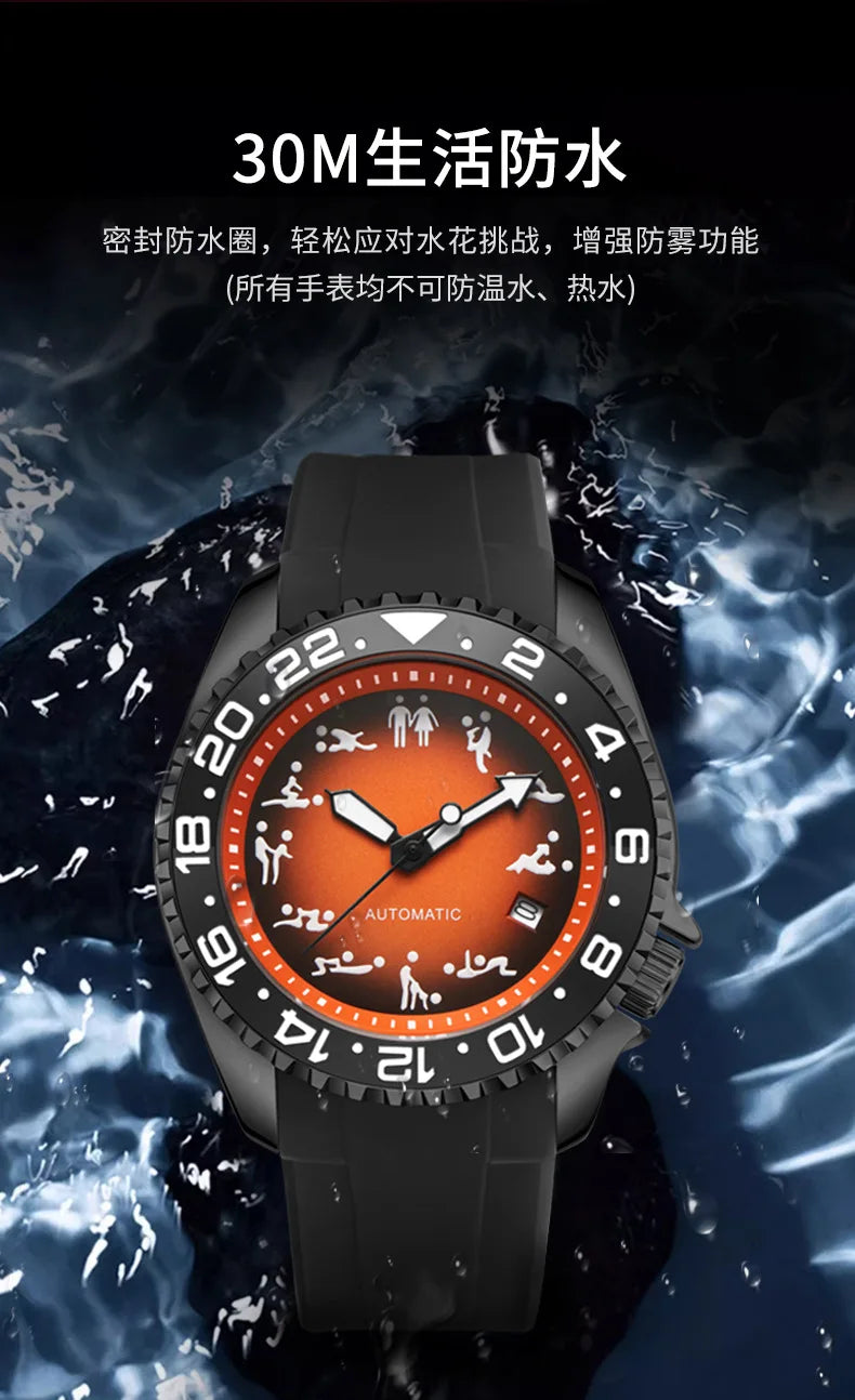 New Men's Automatic Mechanical Watch Soft Silicone Strap Waterproof Luminous Hands Calendar Sport Wristwatches Relogio Masculino