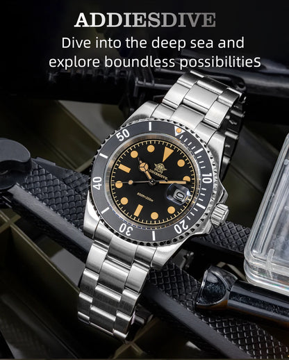 ADDIESDIVE Diver Watch Men Quartz Wristwatch 200m Waterproof Ceramic Bezel Super C3 Luminous AR Coating Calendar Diving Watch