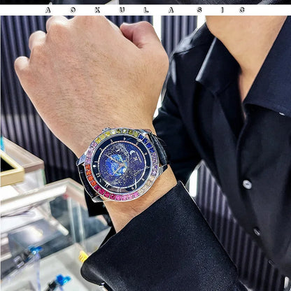 Luxury Sapphire Men's Automatic Mechanical Watch Top Brand Water Resistant Leather Strap Men Wristwatch Reloj Hombre