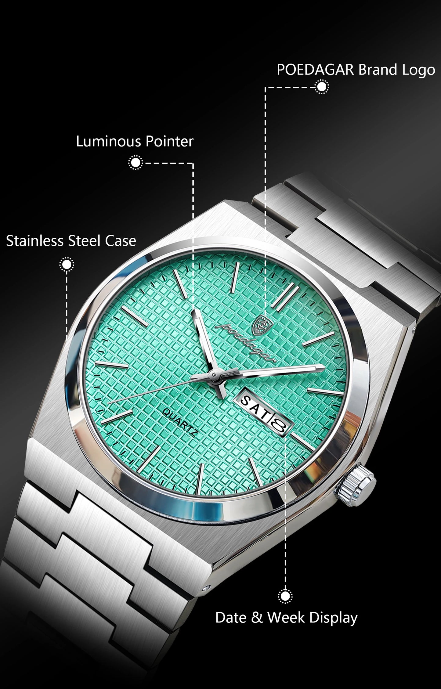 POEDAGAR High Quality Luxury Watch For Men Waterproof Luminous Man Wristwatch Original Date Week Quartz Casual Men's Watches+Box
