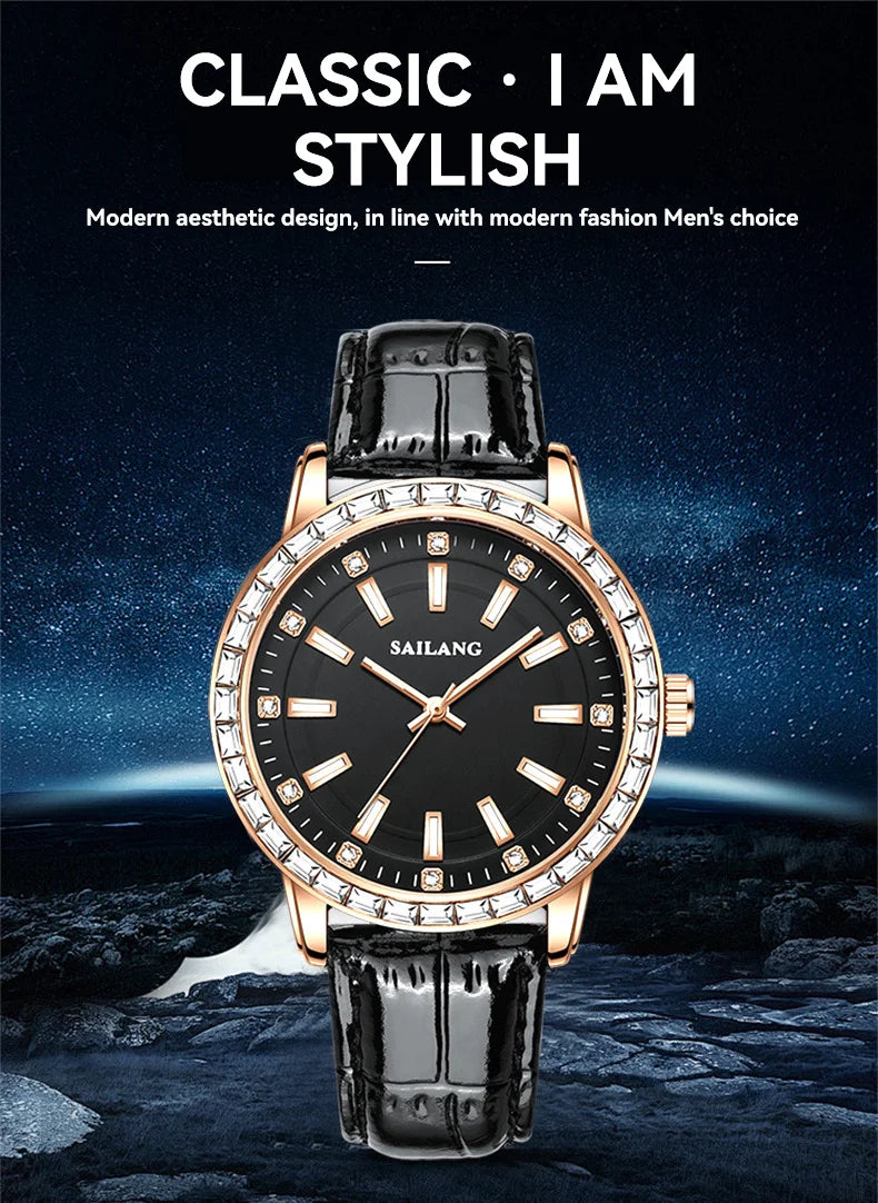 2024 New Aurora Series Fashion Light Luxury Men's Watch Temperament Black Plate Classic Night Glow Waterproof Watch