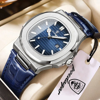 POEDAGAR Top Square Man Watch Date Waterproof Luminous Luxury Men Wristwatch High Quality Leather Men's Quartz Watches+Box Reloj