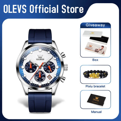 OLEVS 5602 Mens Watch Original Fashion Bright Colors Silicone Strap Quartz Wristwatch Waterproof Luminous Reloj Chronograph Date