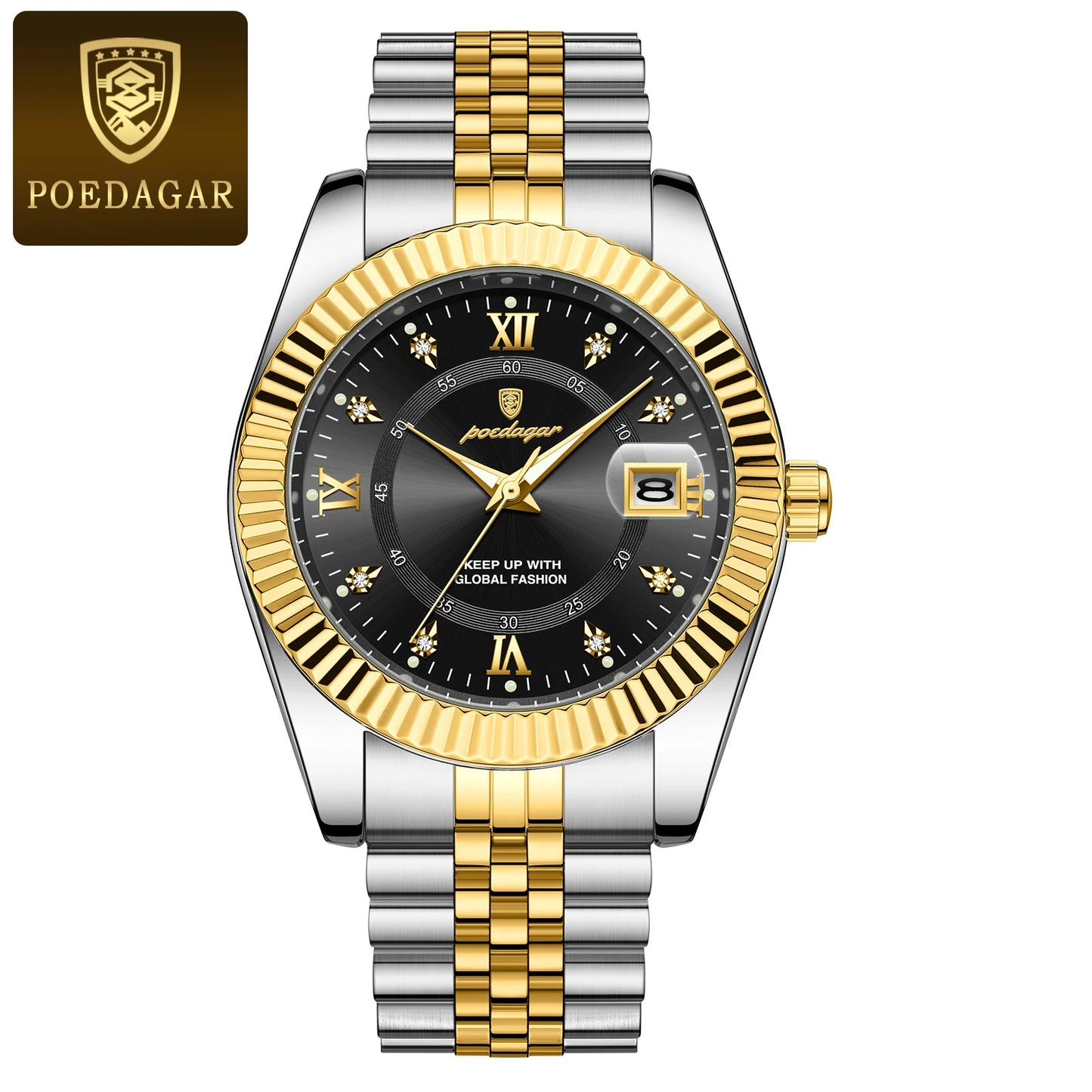 POEDAGAR Luxury Business Men Wristwatch Waterproof Luminous Date Military Man Watch Stainless Steel Fashion Men's Quartz Watches