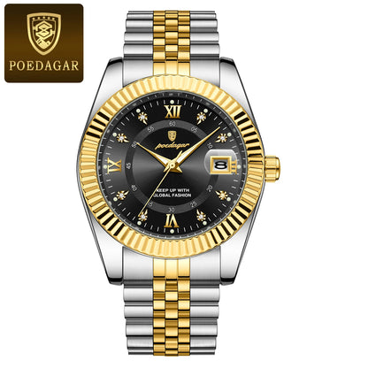 POEDAGAR Luxury Business Men Wristwatch Waterproof Luminous Date Military Man Watch Stainless Steel Fashion Men's Quartz Watches