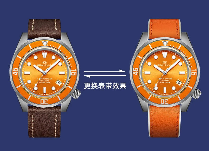 Seagull Color Holiday Men's Automatic Mechanical Watch Titanium Alloy Luxury Diving Watch Sapphire Glass Luminous Wristwatch 414