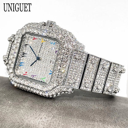 2026 New Luxury Diamond Watch Men Fashion Iced Out Square Colorful Number Watches Hip Hop Bling Jewelry Reloj Hombre for Gift