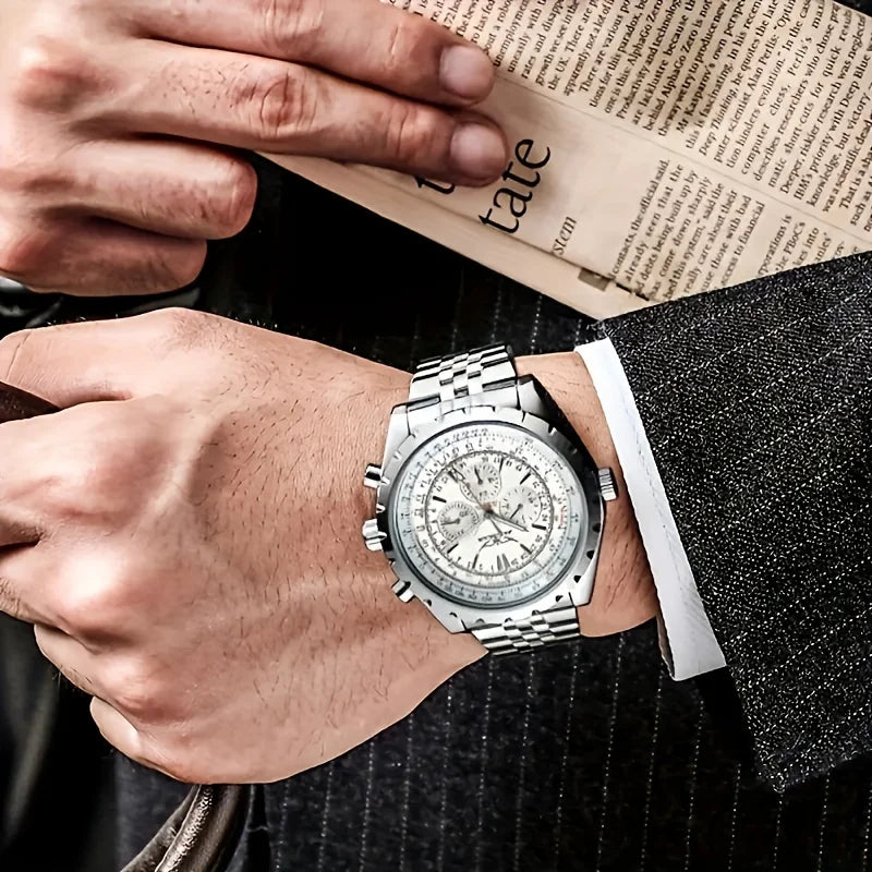 High-End Men's Watch Is a Fashionable and Functional Mechanical Clock, Made of Stainless Steel, with Hollow Design and Large Dial. Its Attractive Appearance Makes Daily Gifts, No Batteries Required, Fashionable Business Casua