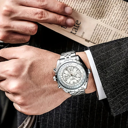 High-End Men's Watch Is a Fashionable and Functional Mechanical Clock, Made of Stainless Steel, with Hollow Design and Large Dial. Its Attractive Appearance Makes Daily Gifts, No Batteries Required, Fashionable Business Casua