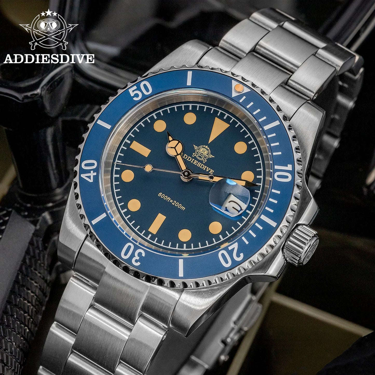 ADDIESDIVE Diver Watch Men Quartz Wristwatch 200m Waterproof Ceramic Bezel Super C3 Luminous AR Coating Calendar Diving Watch