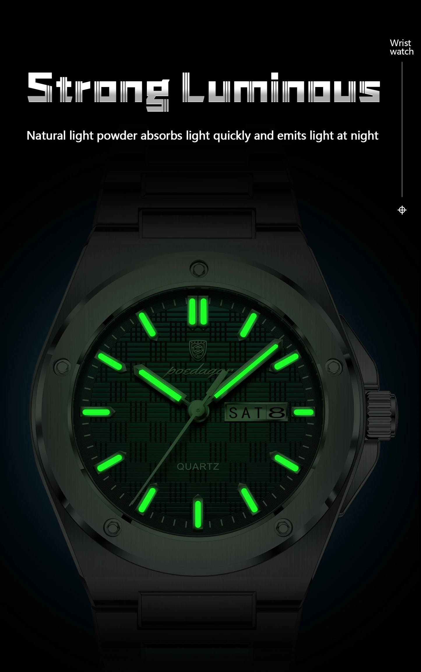 POEDAGAR Original Men Clock Quartz Date Week Luxury Man Wristwatch Waterproof Luminous Stainless Steel Sport Men's Watches Reloj