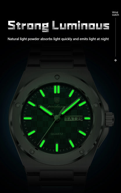 POEDAGAR Original Men Clock Quartz Date Week Luxury Man Wristwatch Waterproof Luminous Stainless Steel Sport Men's Watches Reloj