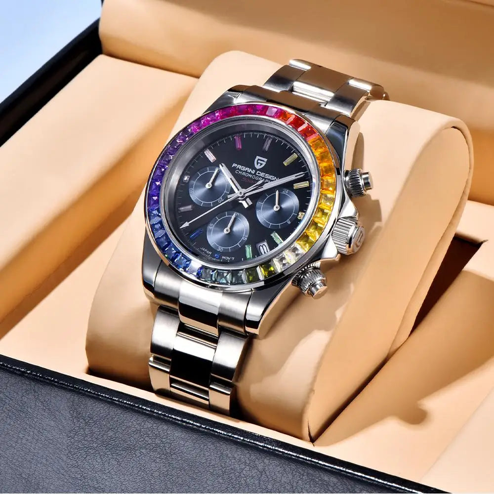 PAGANI DESIGN 2026 New VK63 Rainbow Circle Luxury Quartz Watch For Men Stainless Steel 30M Waterproof Chronograph reloj hombre