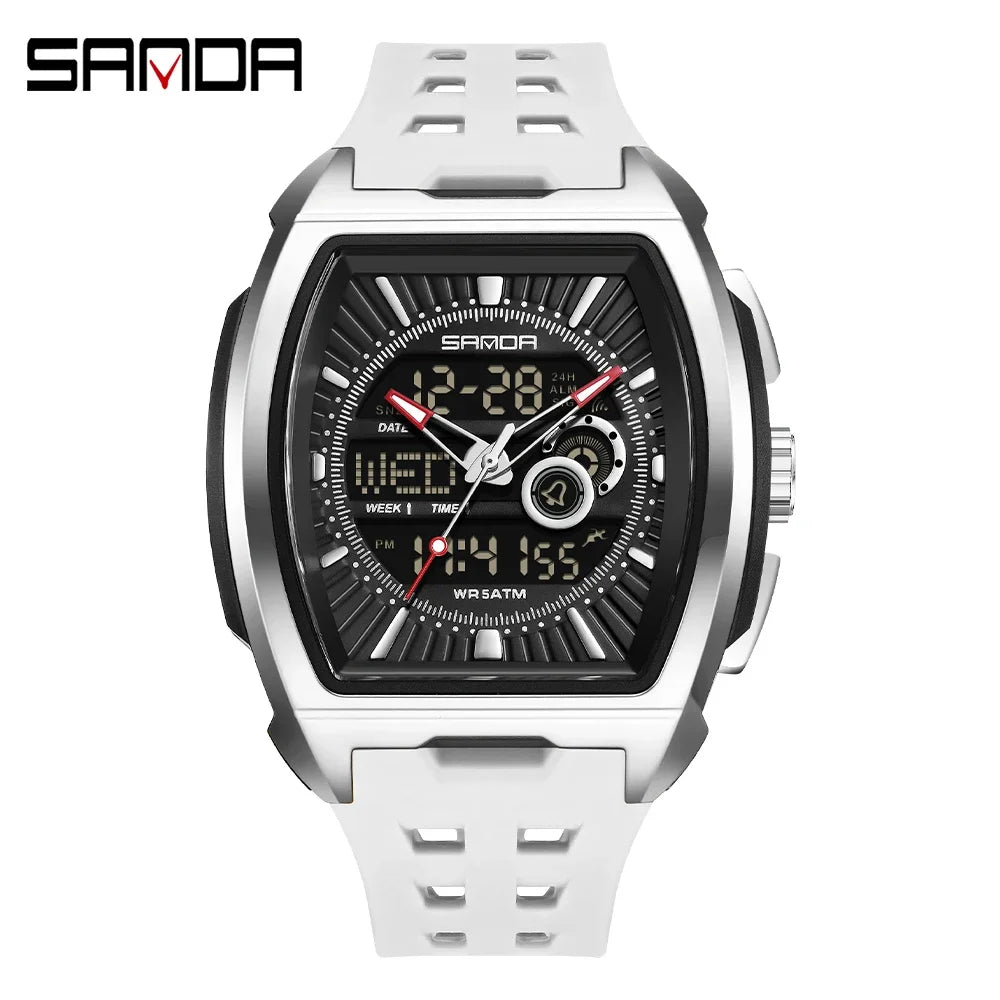 SANDA Luxury Men Wristwatch Electronic LED Display Luminous Sports Man Watch Quartz Waterproof Military Alarm Date Watches Male