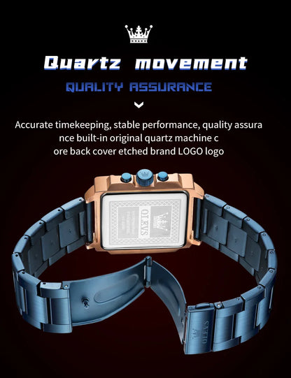 OLEVS Brand Square Multifunctional Quartz Watch for Men Stainless Steel Waterproof Sport Chronograph Mens Watches Reloj Hombre