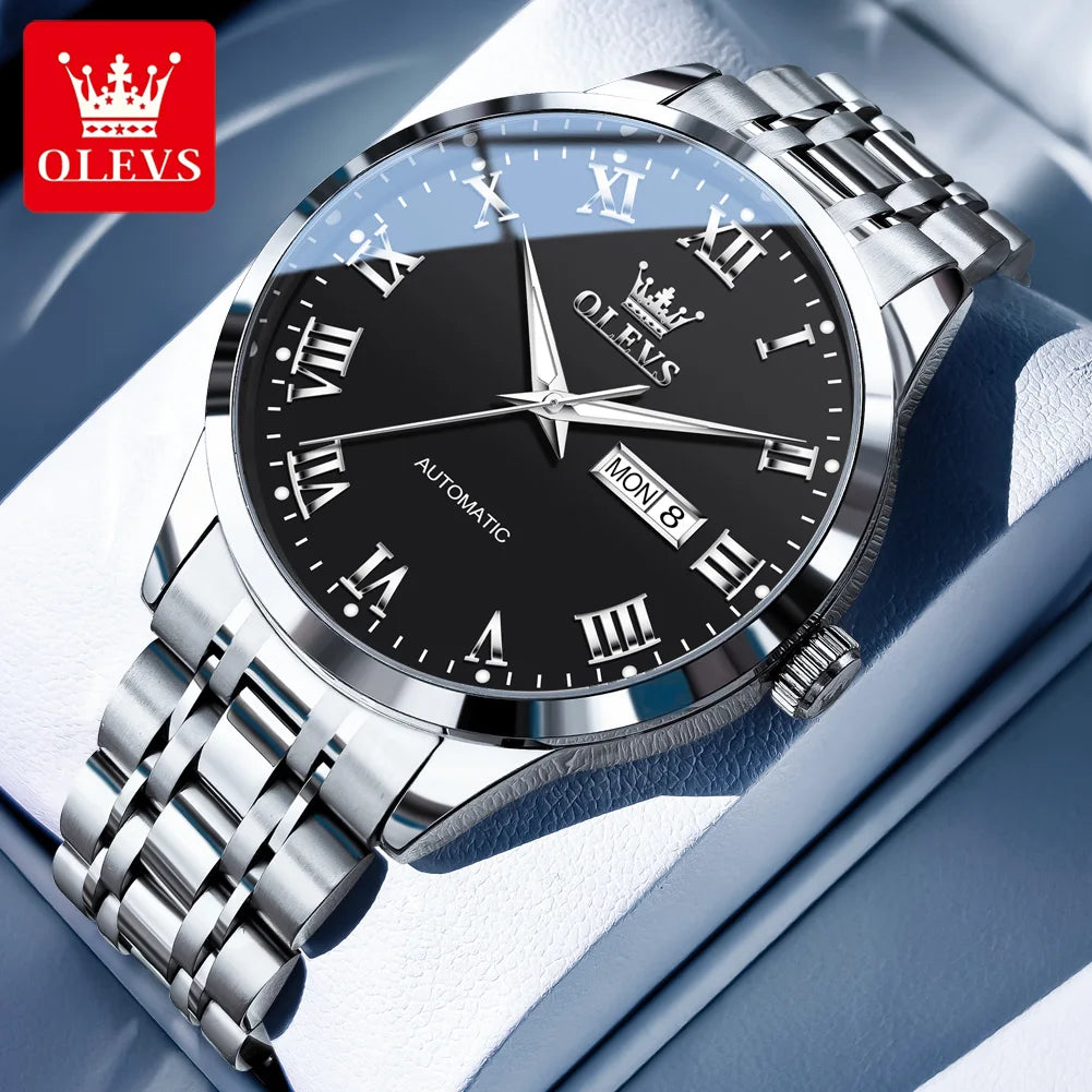 OLEVS 7060 Men's Automatic Watch Stainless steel Strap Waterproof Calendar Mechanical Watch for Men