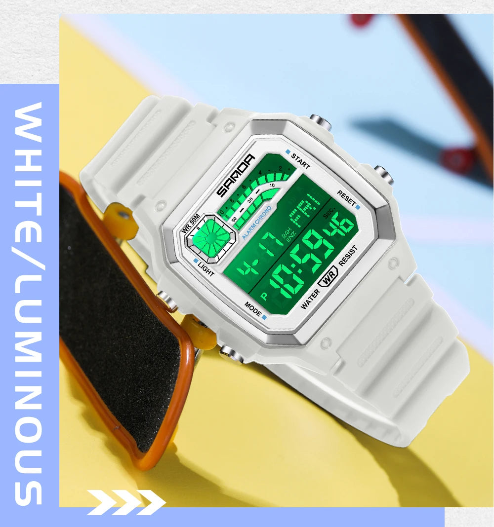 SANDA 6196 Student Electronic Watch Night Light Waterproof Sports Men's Lightweight Square Luxury Classic  Electronic Watch