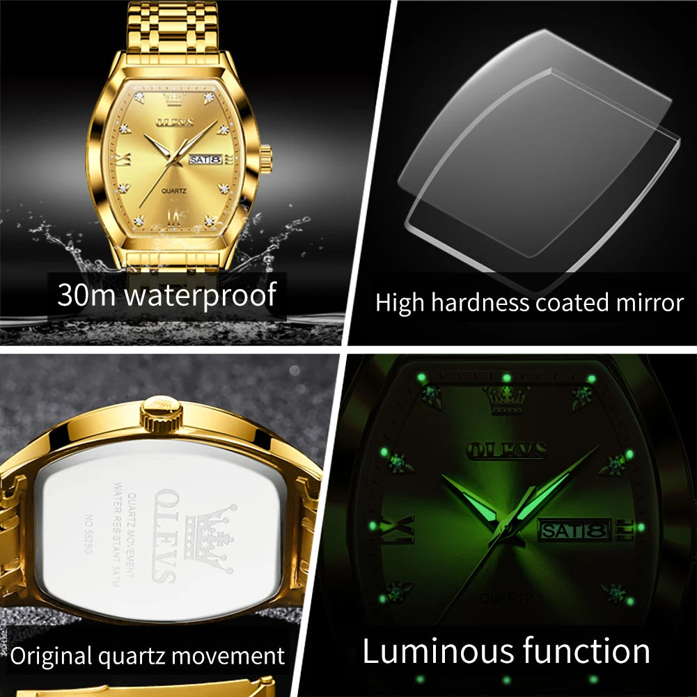 OLEVS 5528 Mens Watch Original Brand Business Quartz Watch Waterproof Luminous Watch For Man Tonneau Dial Reloj Date-Day Watch