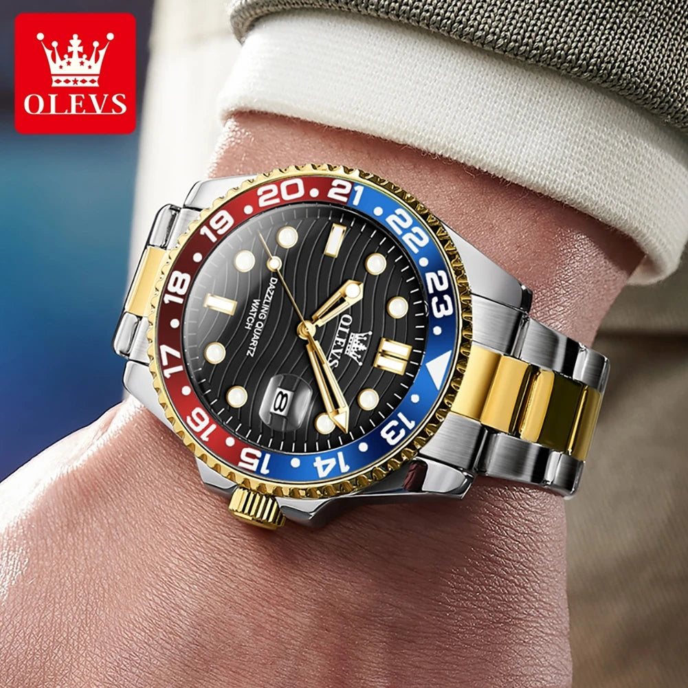 OLEVS Watches Men Diving Series Hot Original Luxury Brand Quartz Watches for Men Steel Strap Waterproof Luminous Man Watch 3610