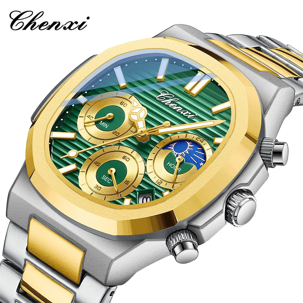 CHENXI Fashion Simple Man's Watches Timing Night Light Waterproof Functions Quartz Watch Room Gold Dial Men's Wristwatch Gift