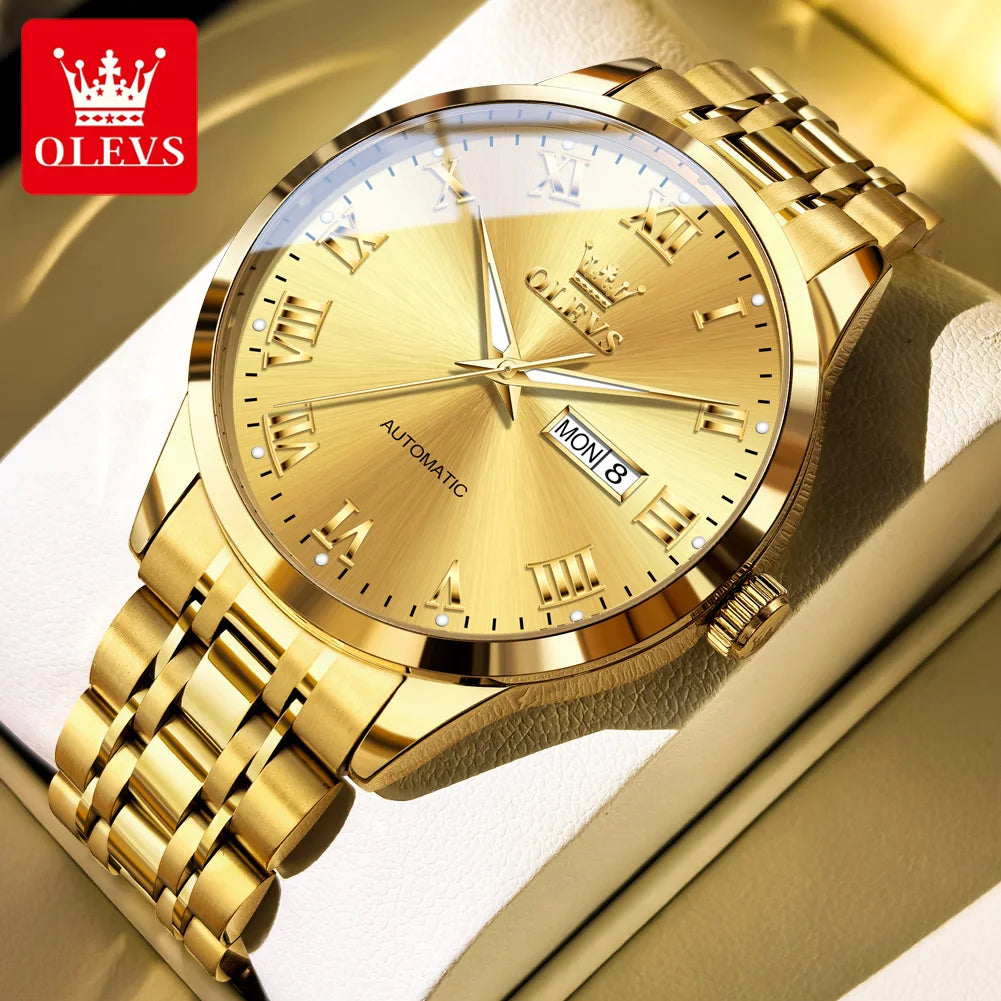 OLEVS 7060 Men's Automatic Watch Stainless steel Strap Waterproof Calendar Mechanical Watch for Men