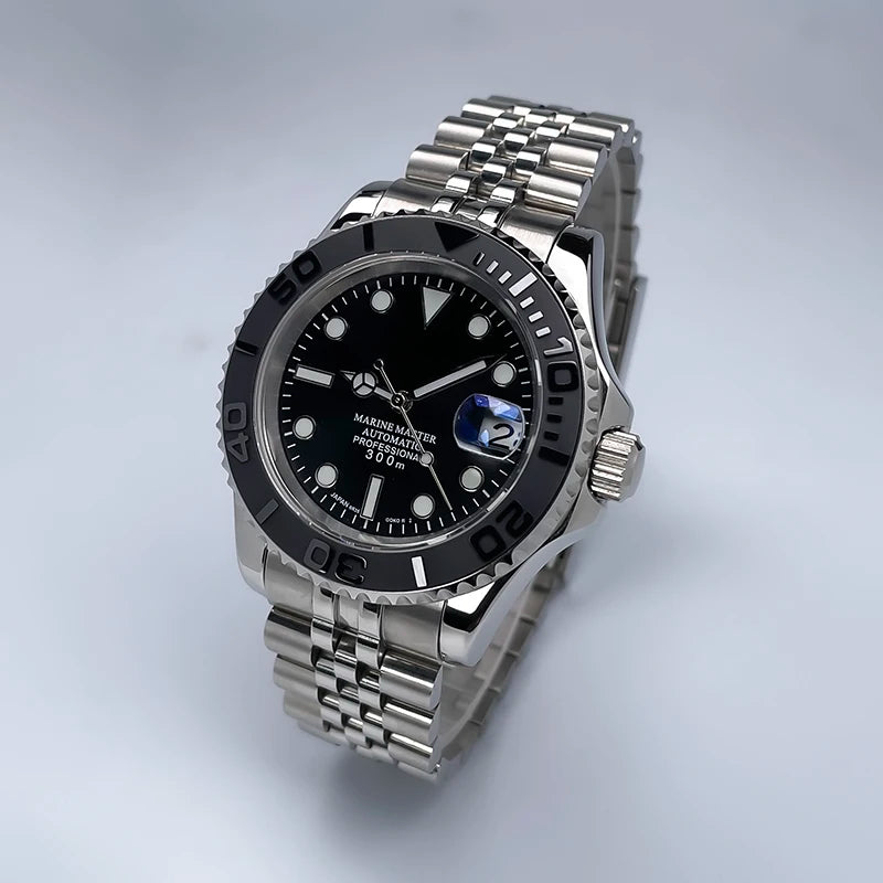 40MM Diameter YM Design Two-Way Rotating Bezel Sapphire Glass Luminous Dial for NH35 Movement Jubile Strap Luxury Men's Watch