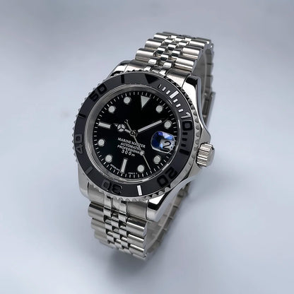 40MM Diameter YM Design Two-Way Rotating Bezel Sapphire Glass Luminous Dial for NH35 Movement Jubile Strap Luxury Men's Watch