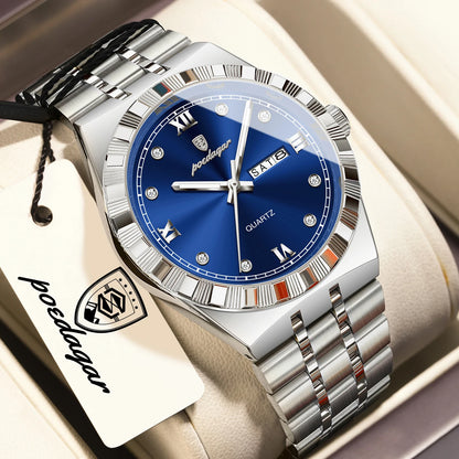 POEDAGAR Business Male Watches Waterproof Luminous Week Date Fashion Men's Wristwatch Stainless Steel Quartz Watch For Men Reloj