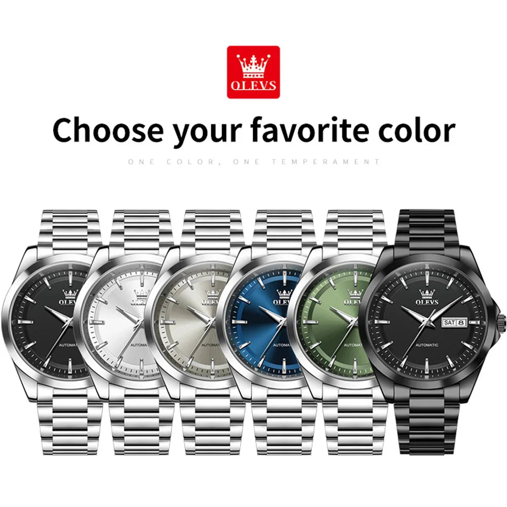 OLEVS 7090 Men's Automatic Mechanical Watch High quality Stainless steel Auto Date Waterproof Luminous Man Watch
