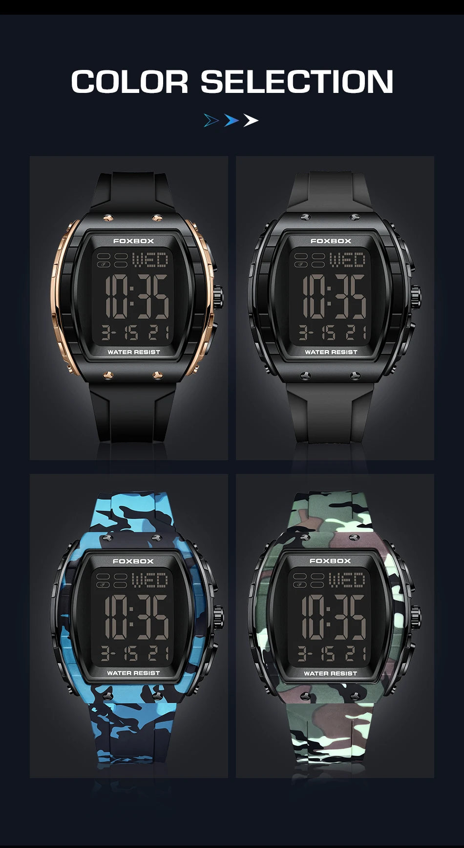 FOXBOX Military Watches For Men Fashion Square Waterproof Luminous Sports Men's Watch LED Electronic Wristwatch Reloj Hombre+BOX