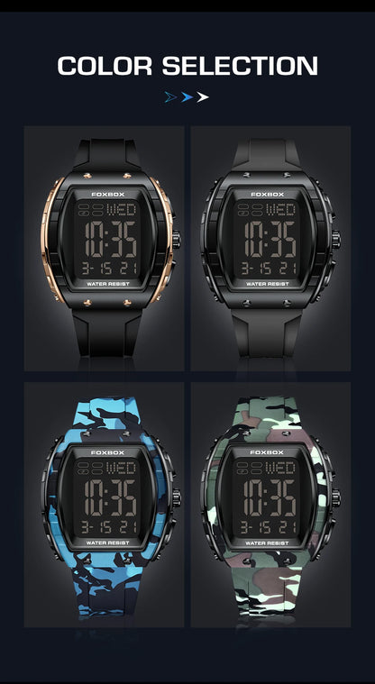 FOXBOX Military Watches For Men Fashion Square Waterproof Luminous Sports Men's Watch LED Electronic Wristwatch Reloj Hombre+BOX
