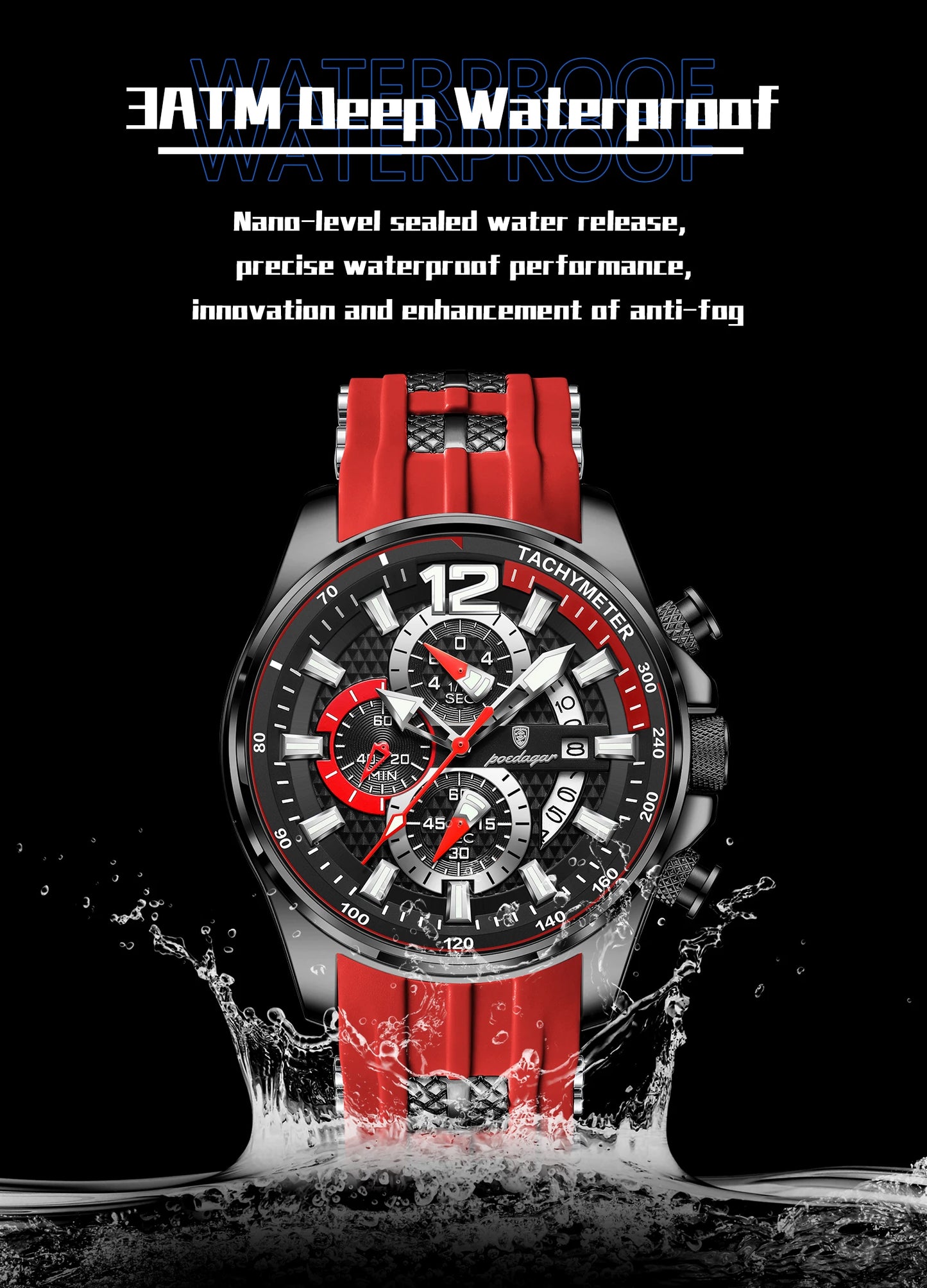 POEDAGAR Functional Watch For Men Date Chronograph Luminous Waterproof Silicone Classic Male Watch Quartz Original Men's Watches