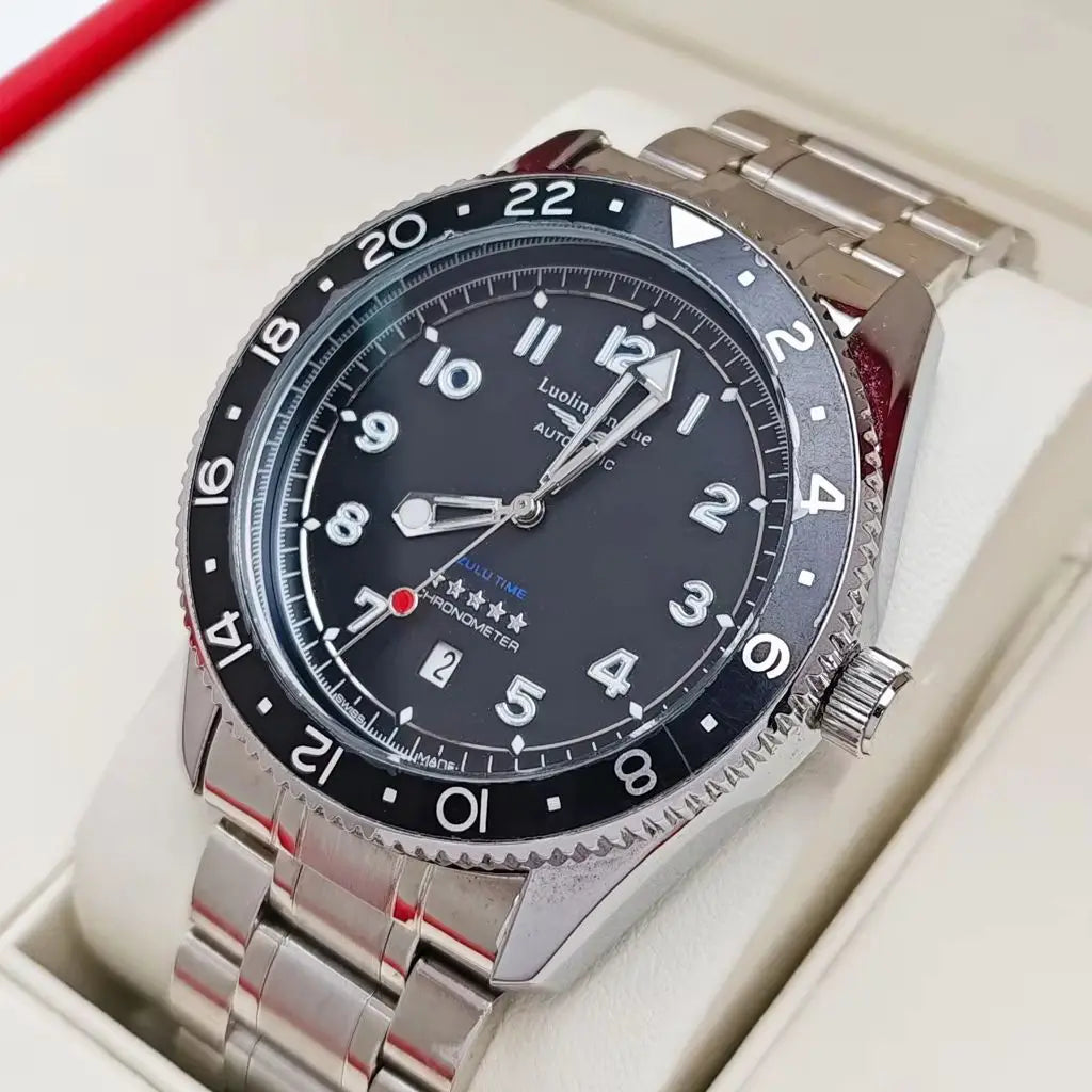 European and American Style High-End Luxury Black Submariner Series Automatic Mechanical Watch for Men, Skeleton Design, Waterproof, Calendar, Fashionable, Business Casual, Versatile, Unique, Cool, Handsome, Trendy Men's Watc