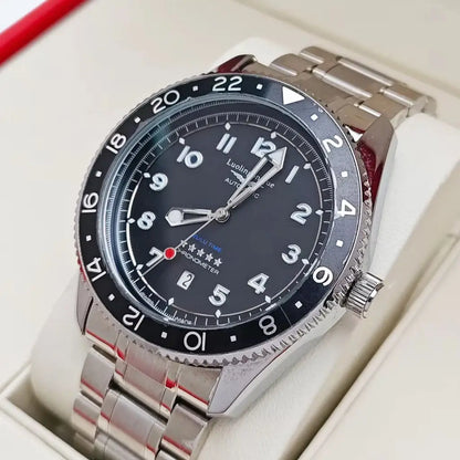 European and American Style High-End Luxury Black Submariner Series Automatic Mechanical Watch for Men, Skeleton Design, Waterproof, Calendar, Fashionable, Business Casual, Versatile, Unique, Cool, Handsome, Trendy Men's Watc