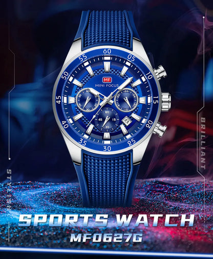 2026 New MINI FOCUS Men's Sports Quartz Watch Casual Analog Wrist Watch with Luminous Hands Silicone Strap Date Water Resistant