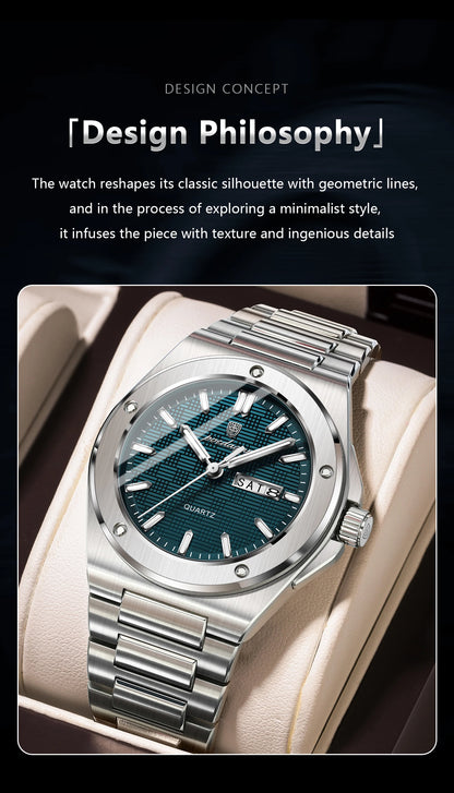 POEDAGAR Original Men Clock Quartz Date Week Luxury Man Wristwatch Waterproof Luminous Stainless Steel Sport Men's Watches Reloj