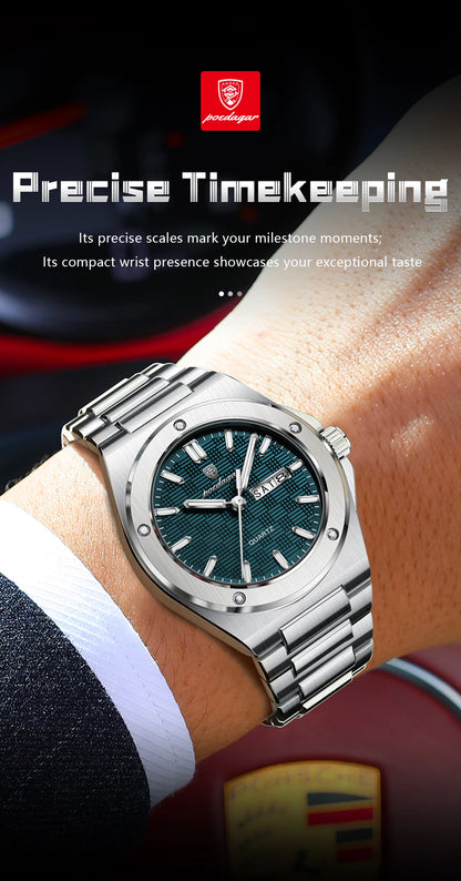POEDAGAR Original Men Clock Quartz Date Week Luxury Man Wristwatch Waterproof Luminous Stainless Steel Sport Men's Watches Reloj